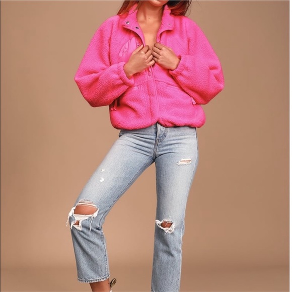 Free People Jackets & Blazers - Free People Hit the slopes fleece jacket in neon pink